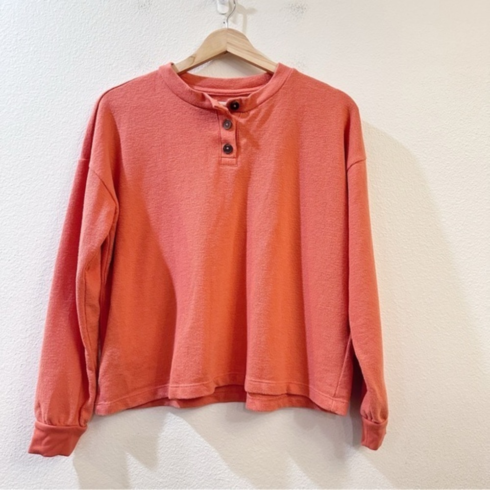 Madewell Drop-Sleeve Henley‎ Tee Sweatshirt Coral Orange Size XS